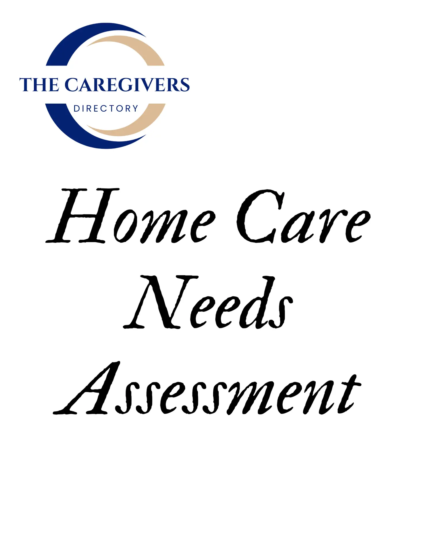 Text of Cover for Home Care Needs Assessment Tool
