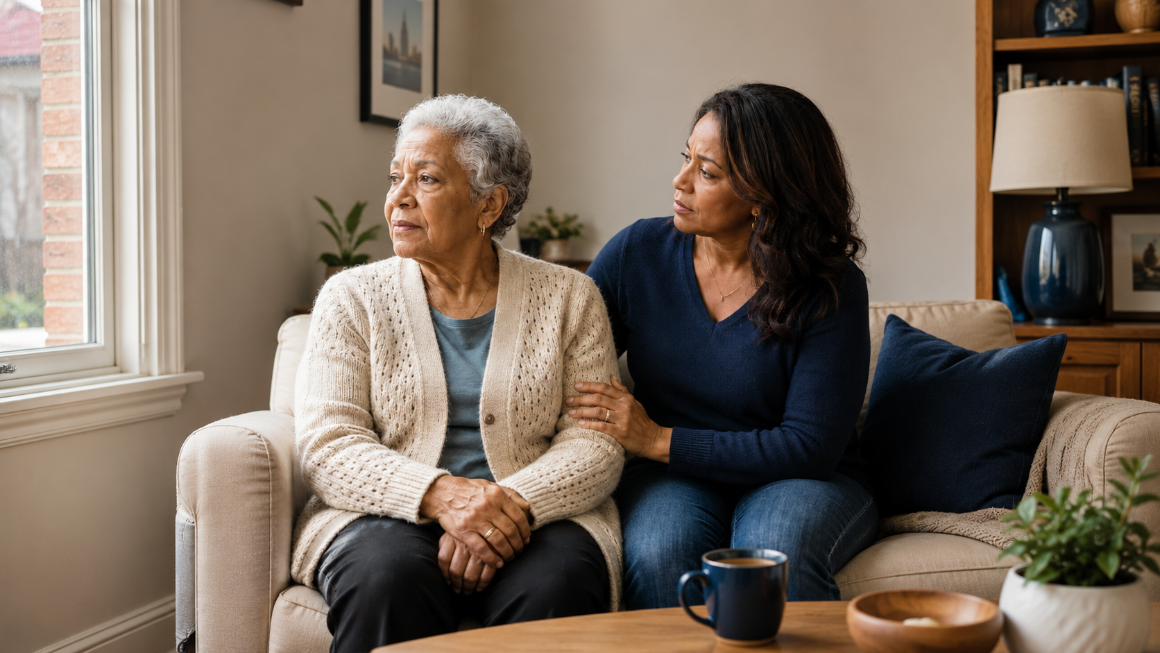 Lonely Older woman with daughter