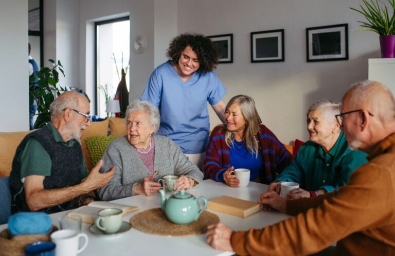seniors at at table for coffee 768x499